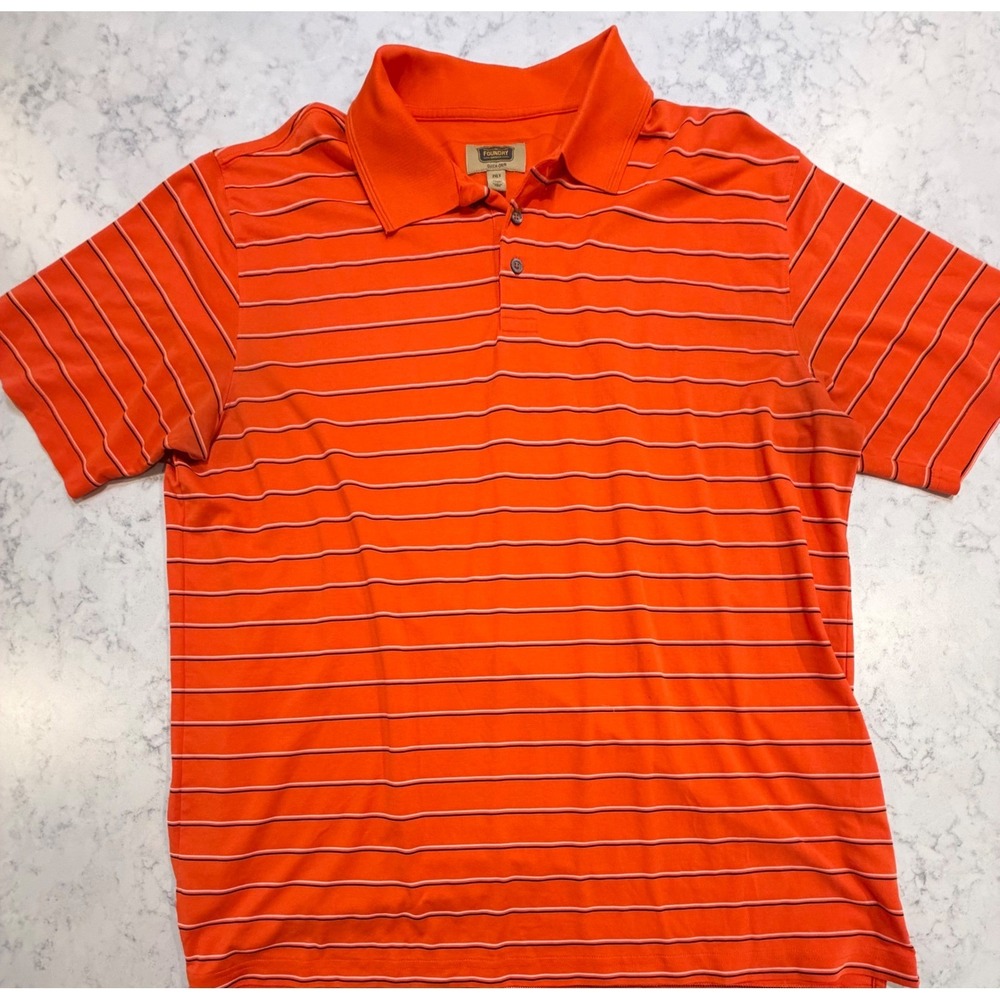 Foundry‎ Big & Tall Mens 2XLT Orange Striped Quick-Dri Polo Shirt Short Sleeve
